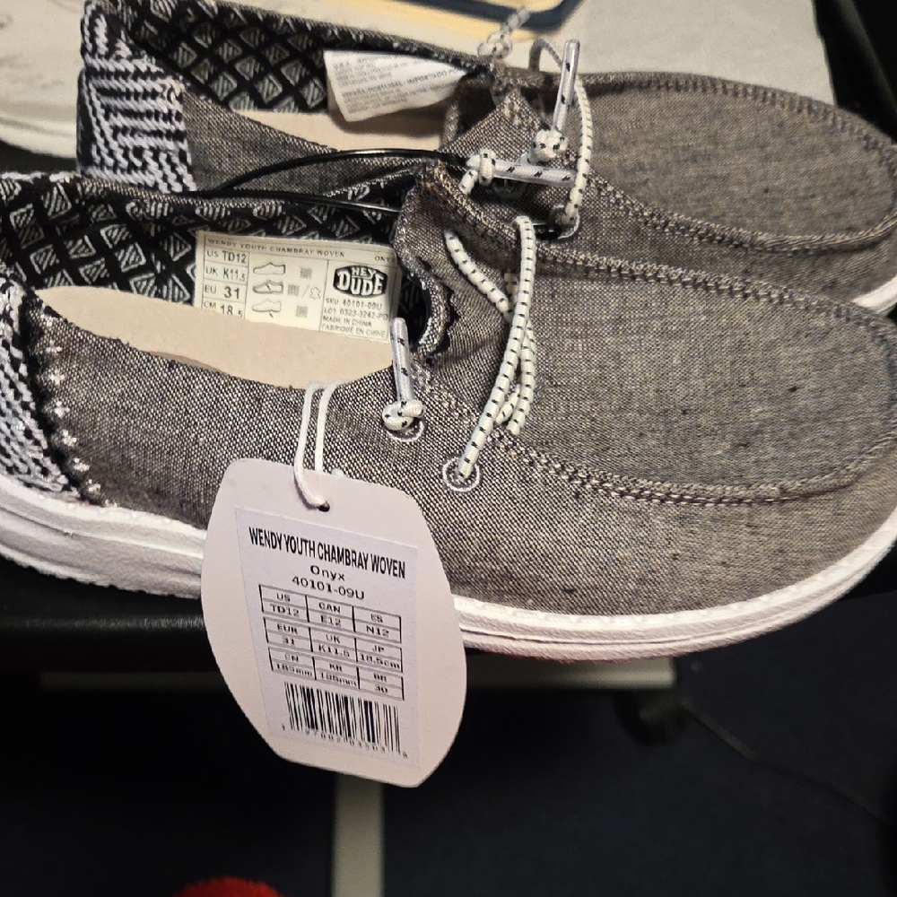 Hey Dude Youth Chambray Woven Shoes - Gray and White